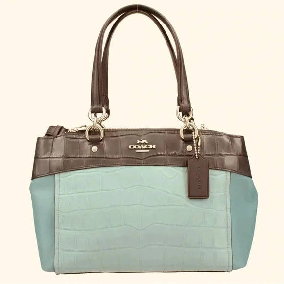 Coach Mini Brooke Carryall, colorblock alligator, Aquamarine/Navy, F28079, new - Picture 1 of 8